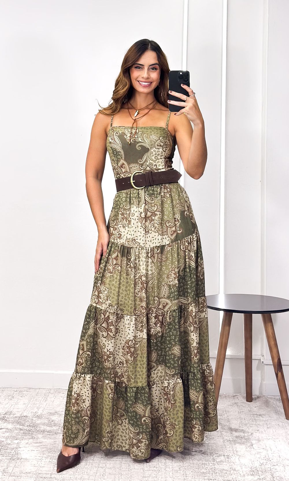 Vestido Longo Crepe Paisley - Verde Oliva - Jack Modas, Moda Feminina e Acessórios 