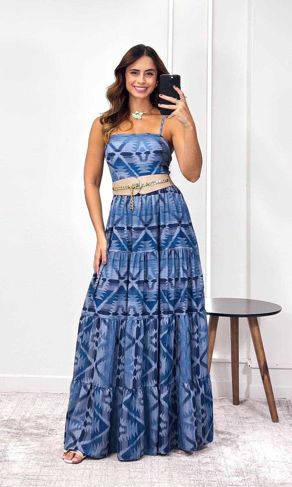 Vestido Longo Crepe Abstrato - Azul - Jack Modas, Moda Feminina e Acessórios 