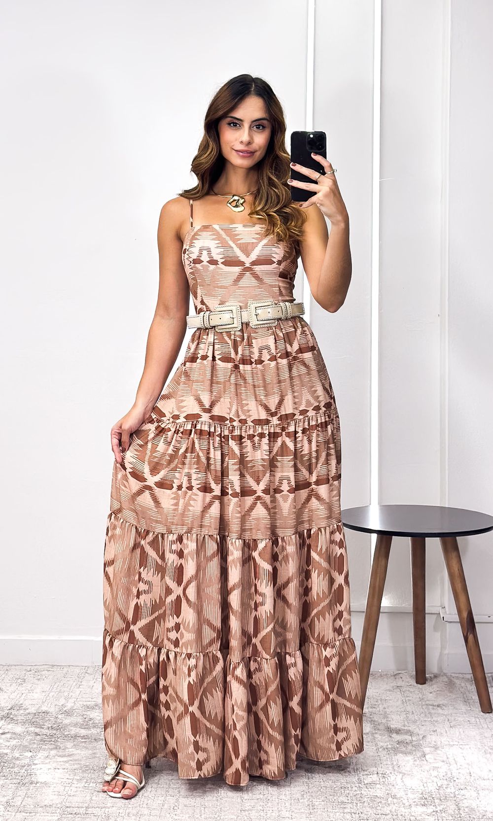 Vestido Longo Crepe Abstrato - Marrom - Jack Modas, Moda Feminina e Acessórios 