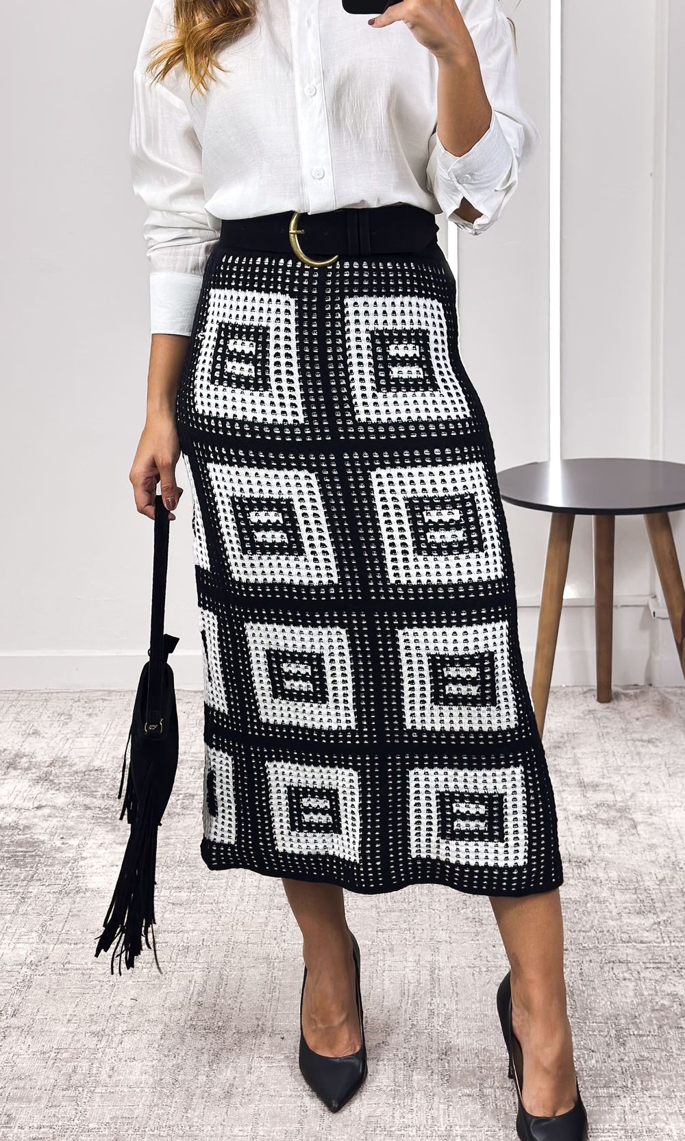 Saia Midi Tricô Mosaico - Preto - Jack Modas, Moda Feminina e Acessórios 