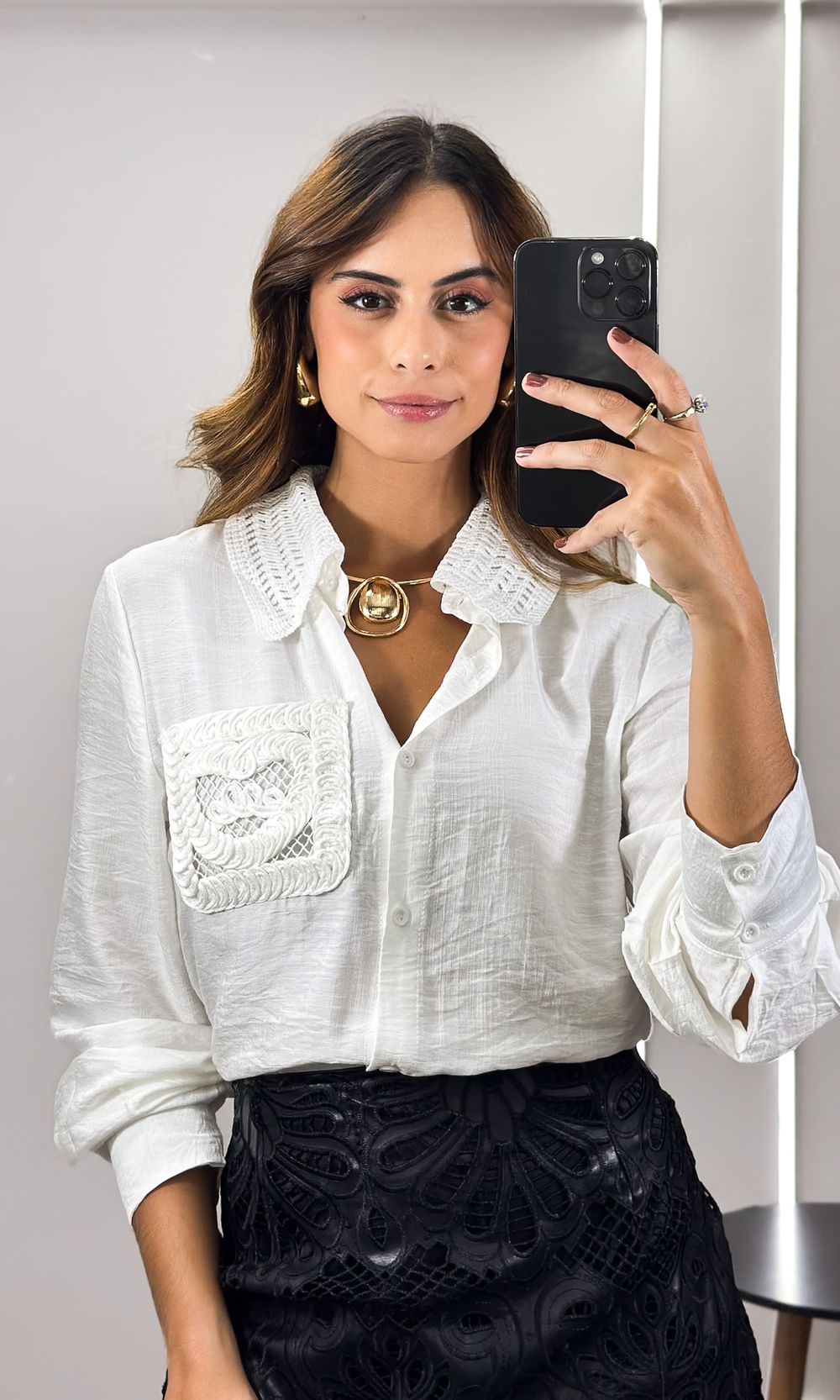 Camisa Richelieu com Bolso - Branco - Jack Modas, Moda Feminina e Acessórios 