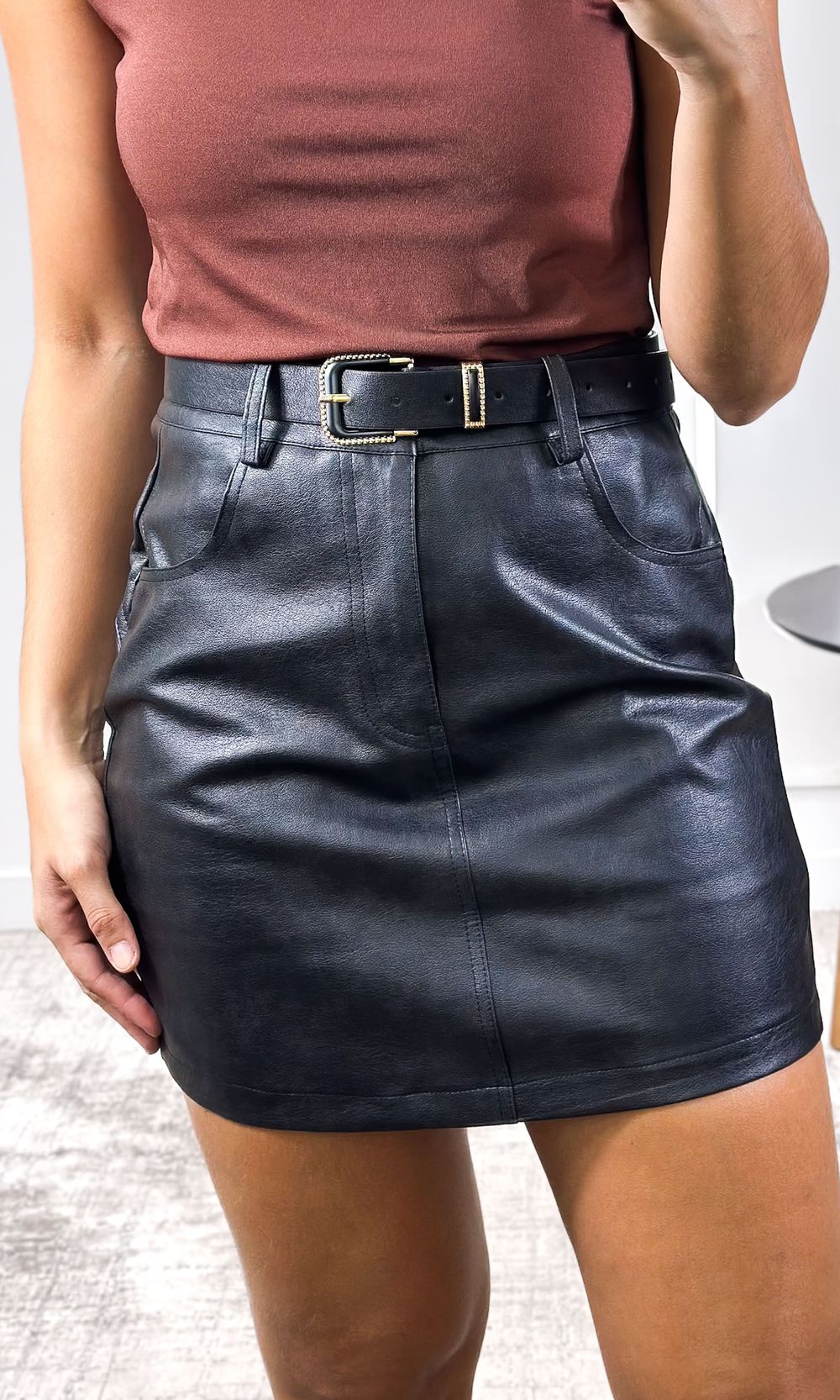 Saia Courino com Cinto - Preto - Jack Modas, Moda Feminina e Acessórios 