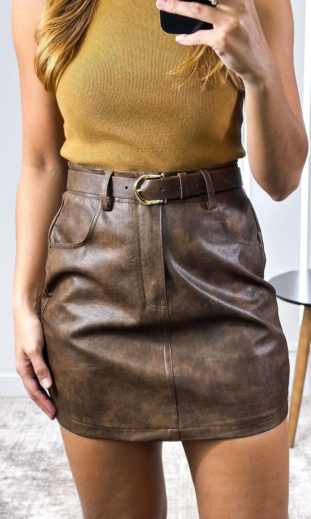 Saia Courino com Cinto - Marrom Marmorizado - Jack Modas, Moda Feminina e Acessórios 