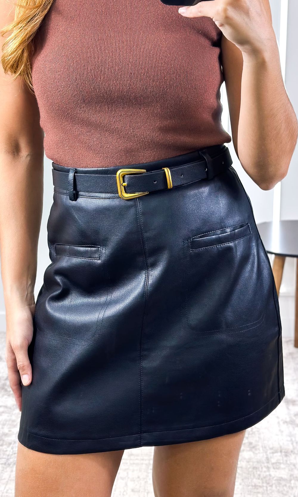 Saia Courino com Bolso Frontal - Preto - Jack Modas, Moda Feminina e Acessórios 