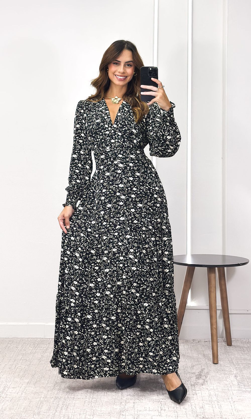 Vestido Linho com Manga Liberty - Preto - Jack Modas, Moda Feminina e Acessórios 