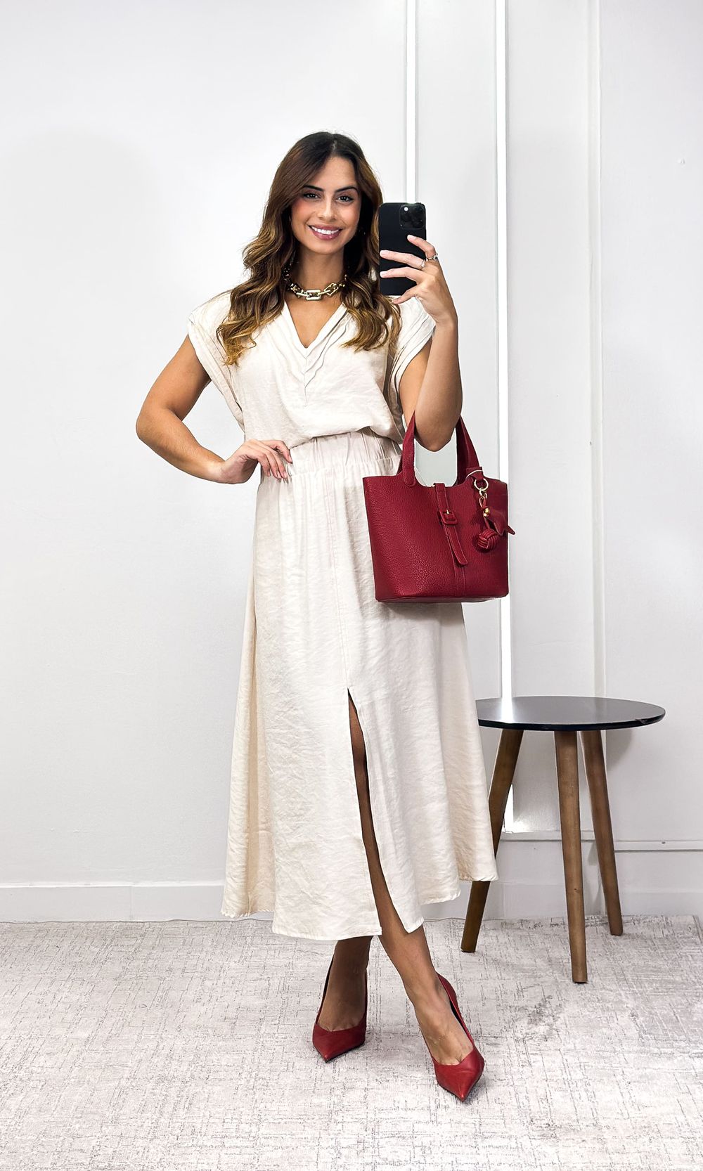 Conjunto Blusa com Decote Drapeado e Saia - Bege C... - Jack Modas, Moda Feminina e Acessórios 