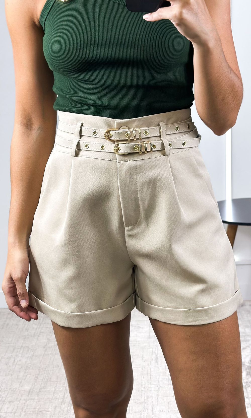 Short Alfaiataria Duplo Cinto - Bege - Jack Modas, Moda Feminina e Acessórios 