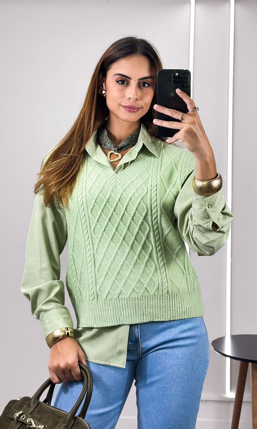 Conjunto Camisa e Colete Tricô - Verde - Jack Modas, Moda Feminina e Acessórios 