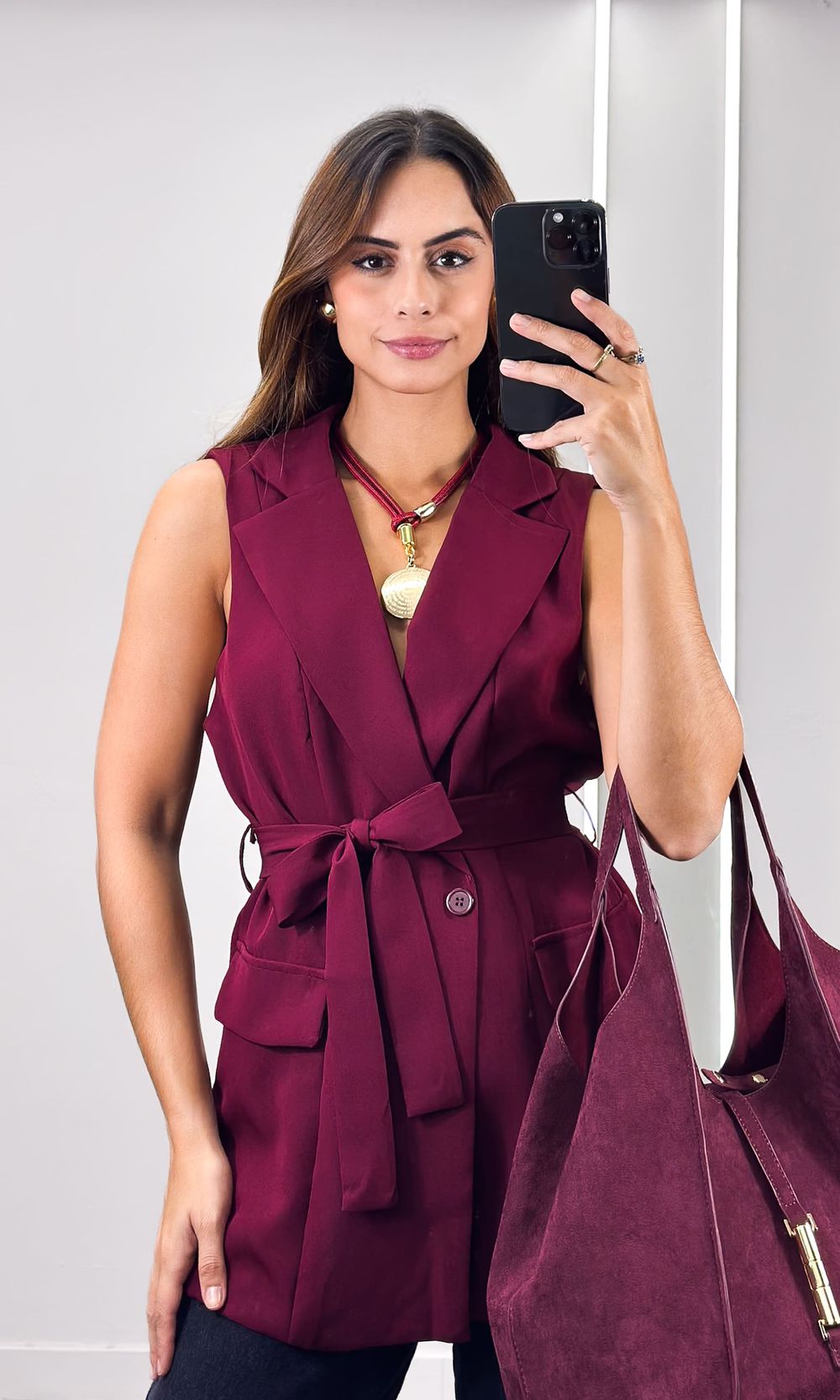 Maxi Colete Alfaiataria com Faixa - Marsala - Jack Modas, Moda Feminina e Acessórios 