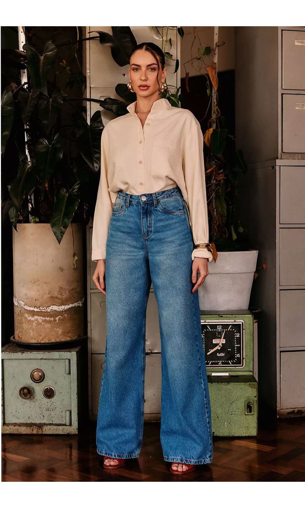 Calça Jeans Wide Leg Equivoco - Azul Médio