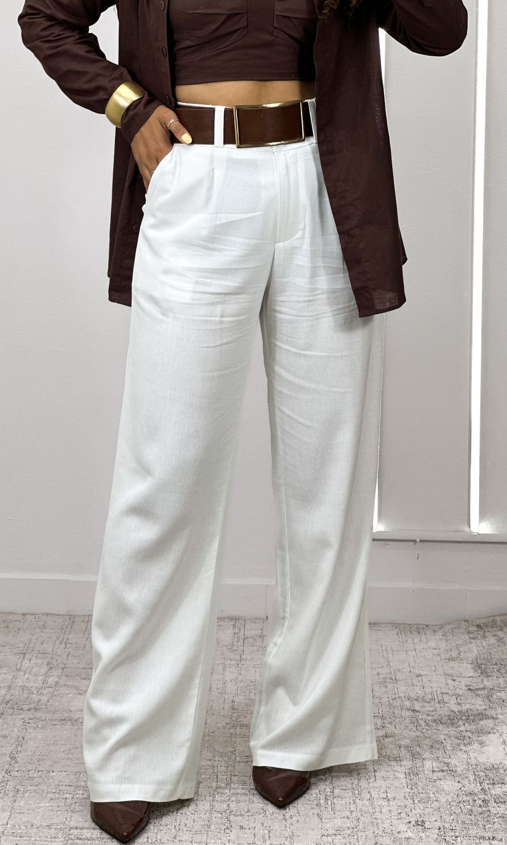 Calça Linho Wide Leg Botão Duplo - Branco - Jack Modas, Moda Feminina e Acessórios 