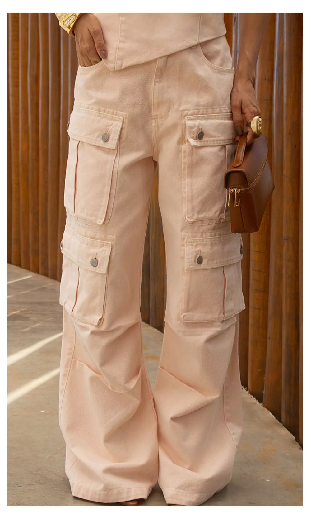 Calça Jeans Cargo Utility - Bege Peach