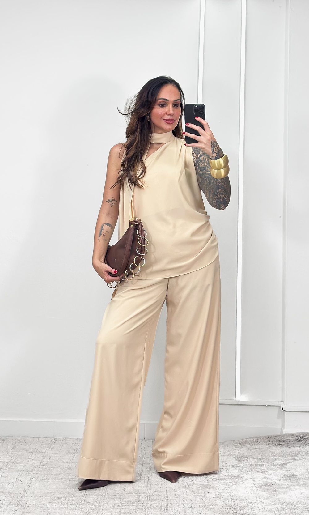 Calça Wide Leg Cinto Taxas - Bege - Jack Modas, Moda Feminina e Acessórios 