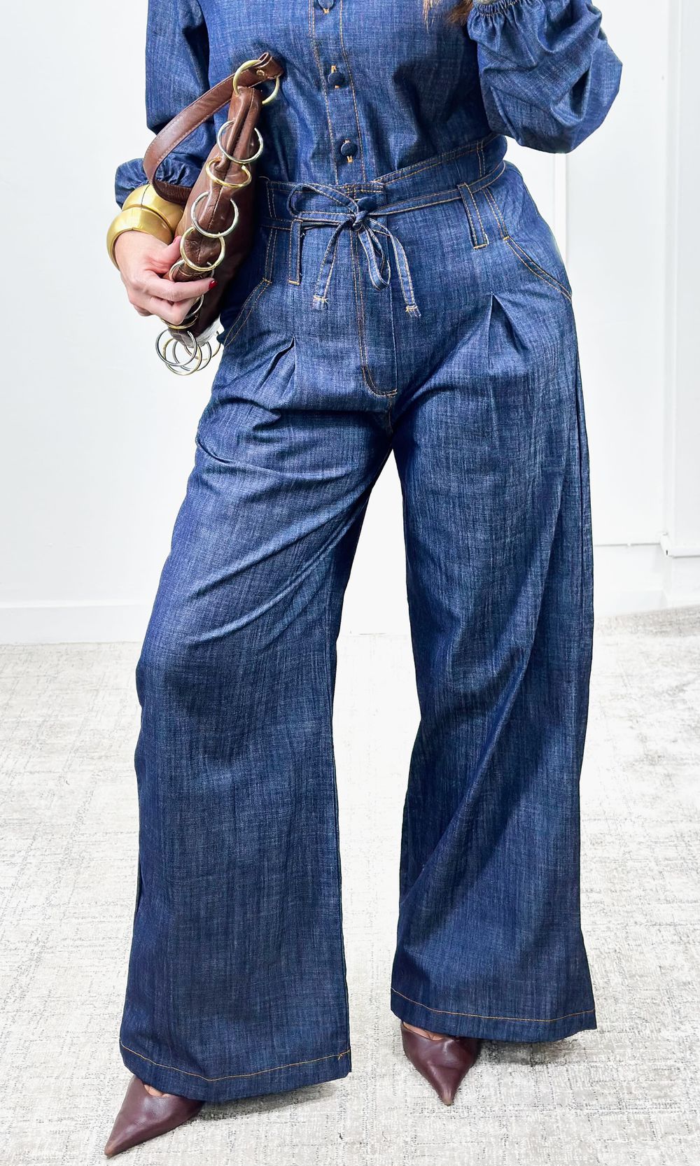Calça Pantalona Jeans Cós Alto - Azul Escuro - Jack Modas, Moda Feminina e Acessórios 