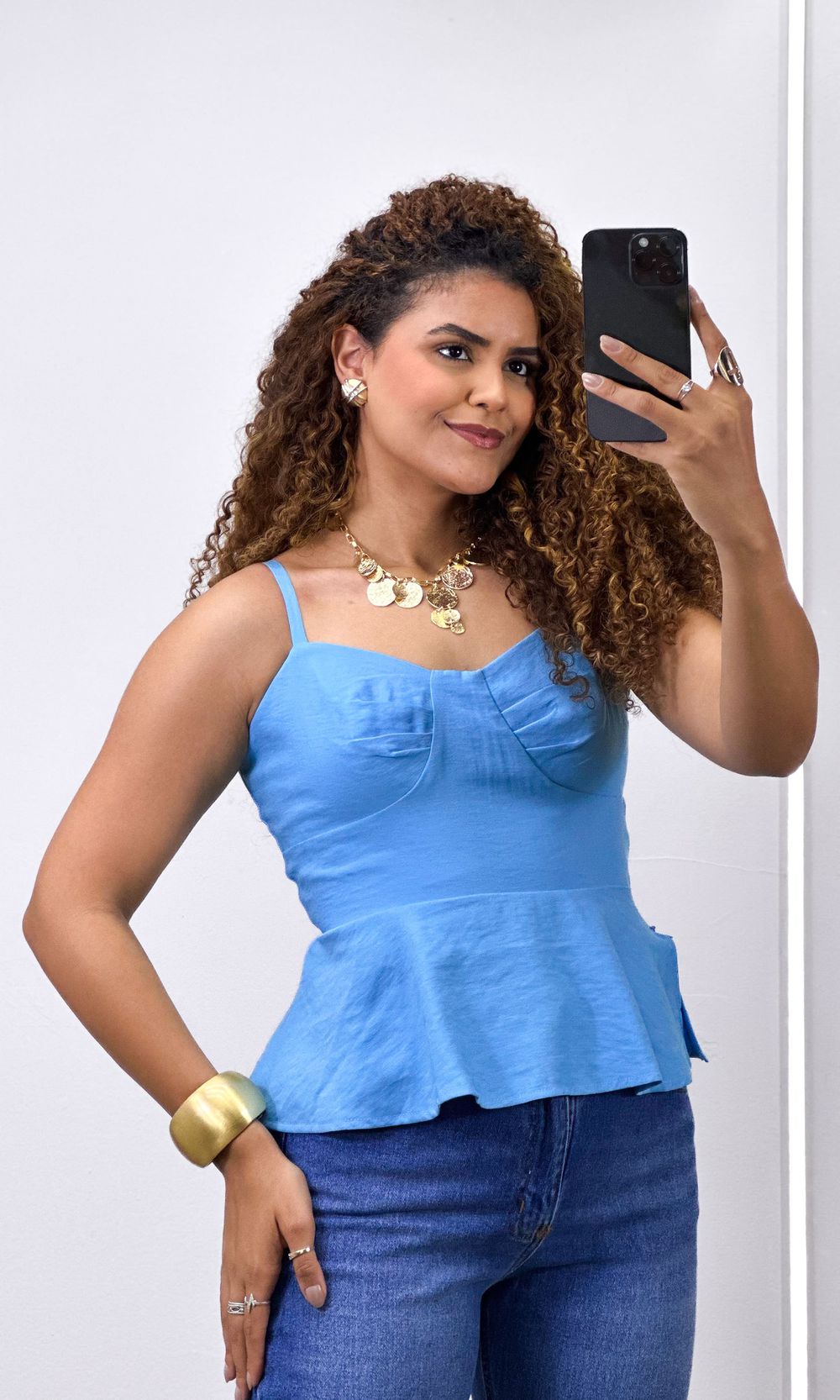 Blusa Alfaiataria Peplum - Azul Candy