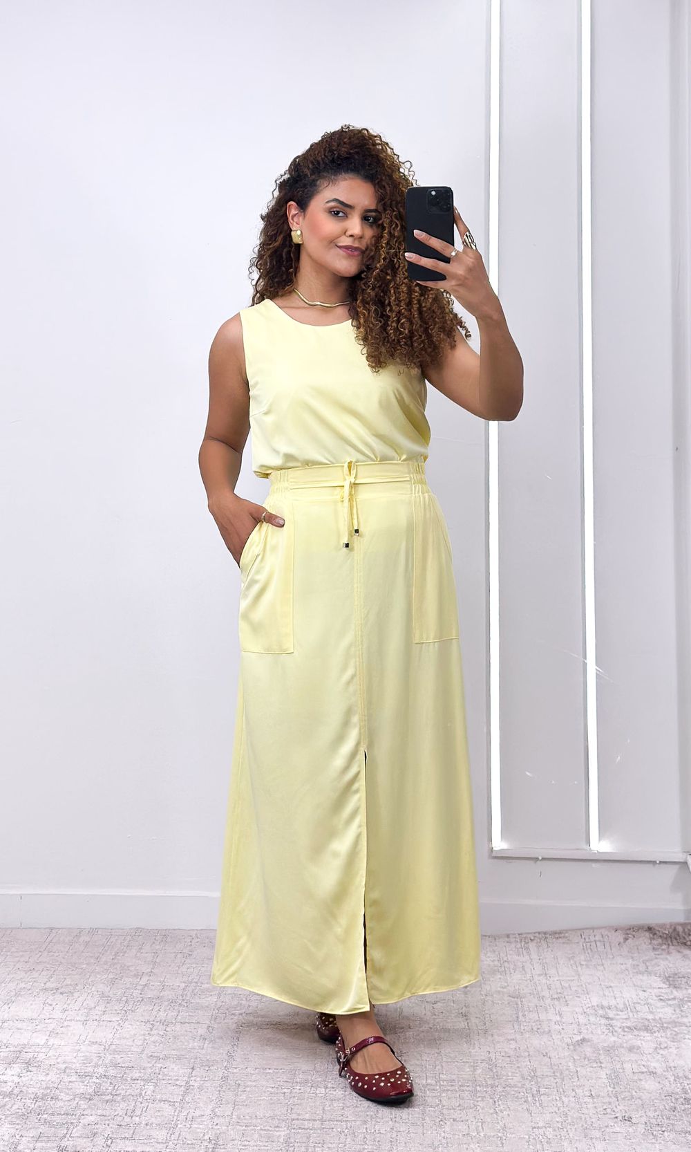 Conjunto Regata e Saia Reta Fenda - Amarelo Mantei... - Jack Modas, Moda Feminina e Acessórios 