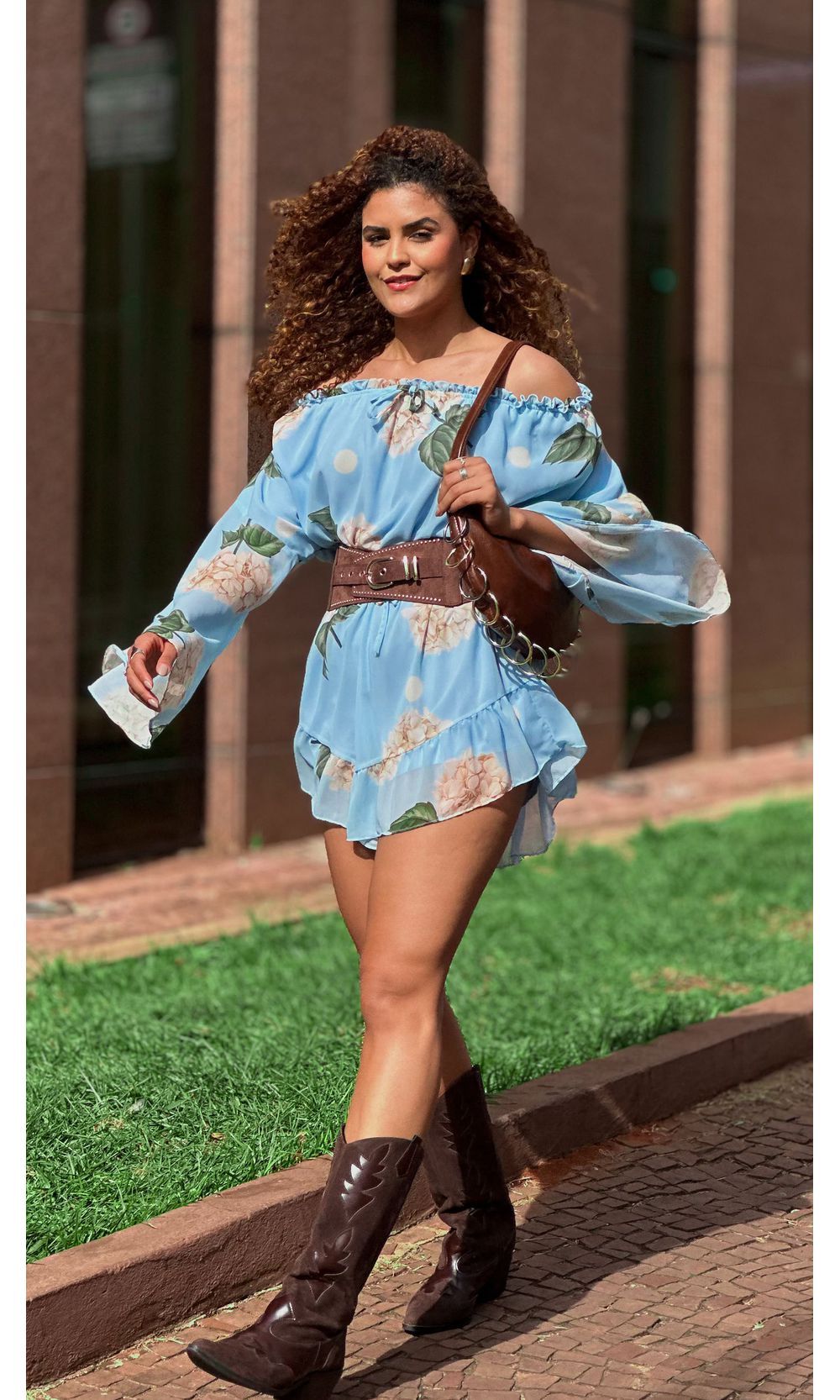 Macaquinho Chiffon Ombro a Ombro Floral - Azul Cla... - Jack Modas, Moda Feminina e Acessórios 