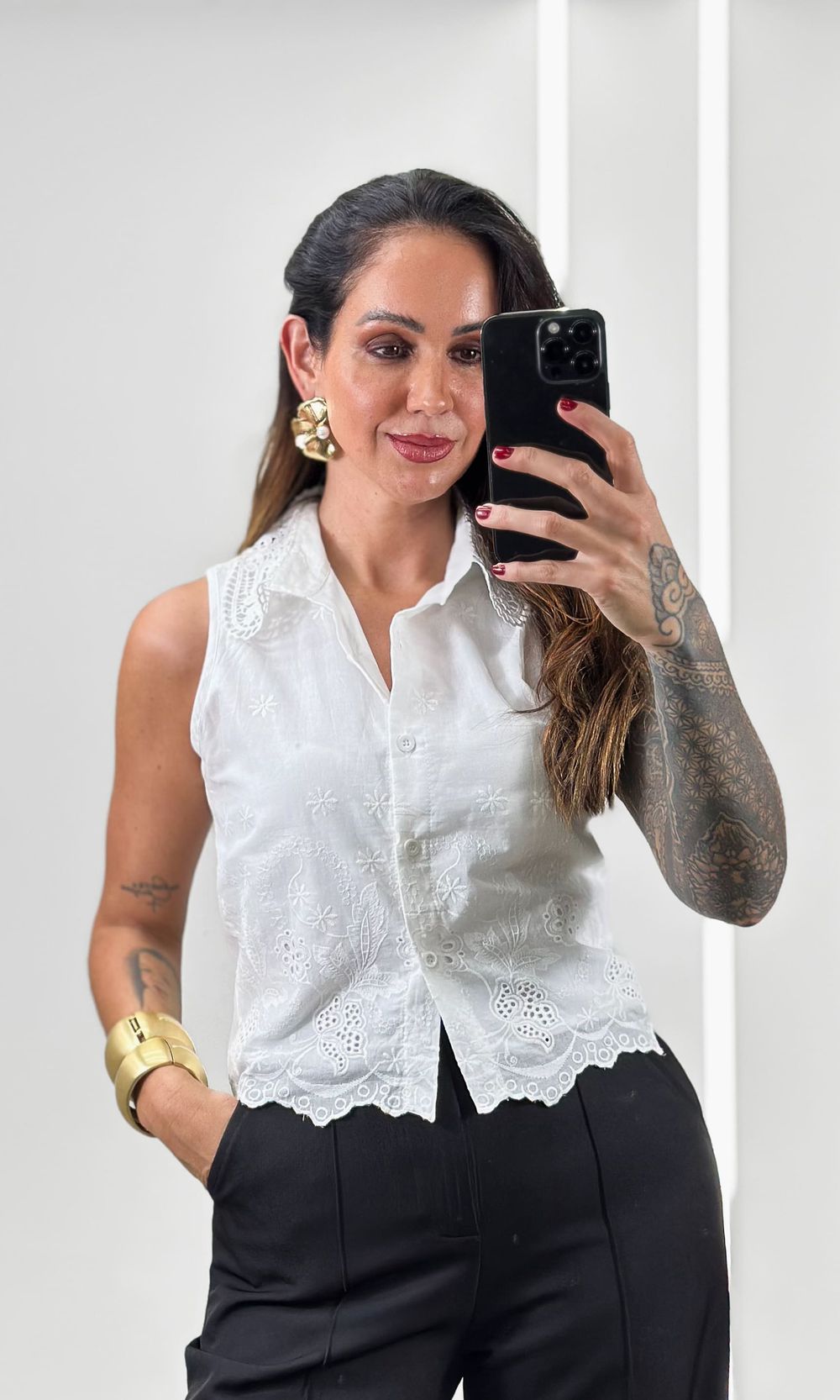 Camisa Cavada Gola Guipir - Branco - Jack Modas, Moda Feminina e Acessórios 