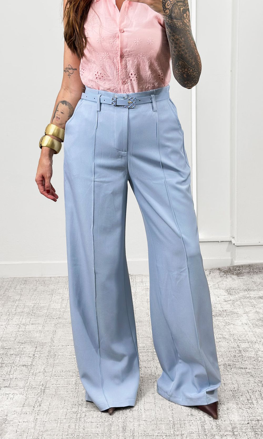 Calça Wide Leg Cinto Taxas - Azul - Jack Modas, Moda Feminina e Acessórios 
