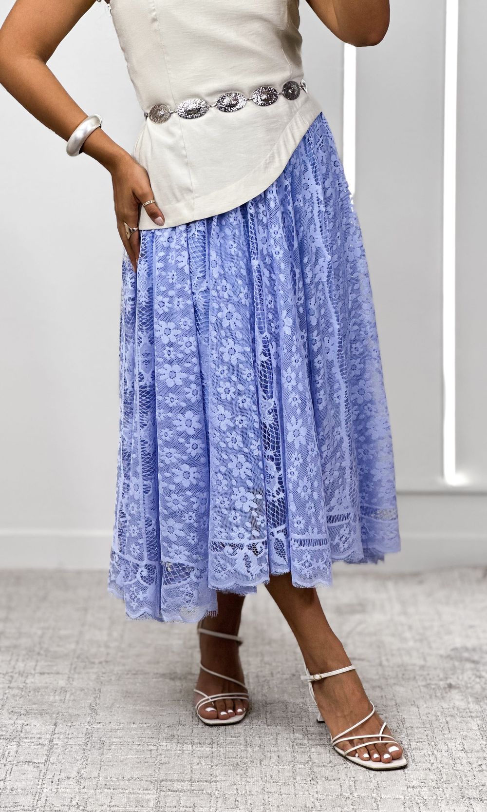 Saia Godê Renda Floral - Azul Candy - Jack Modas, Moda Feminina e Acessórios 