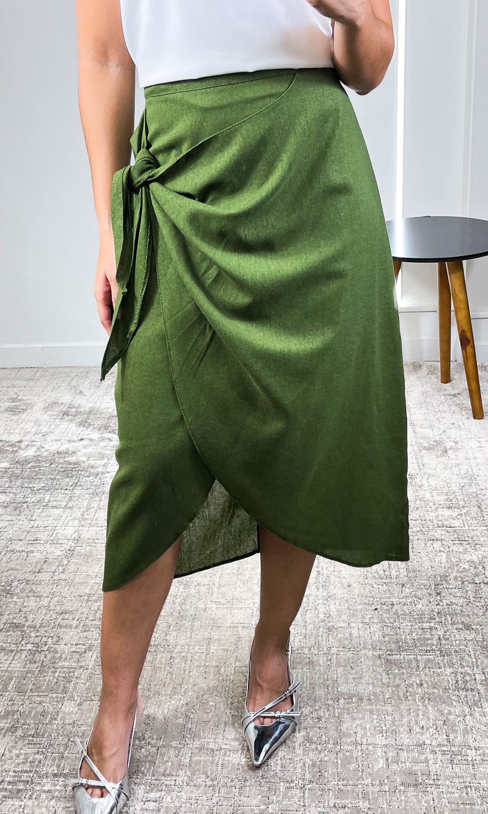 Saia Midi Linho Transpassada - Verde - Jack Modas, Moda Feminina e Acessórios 