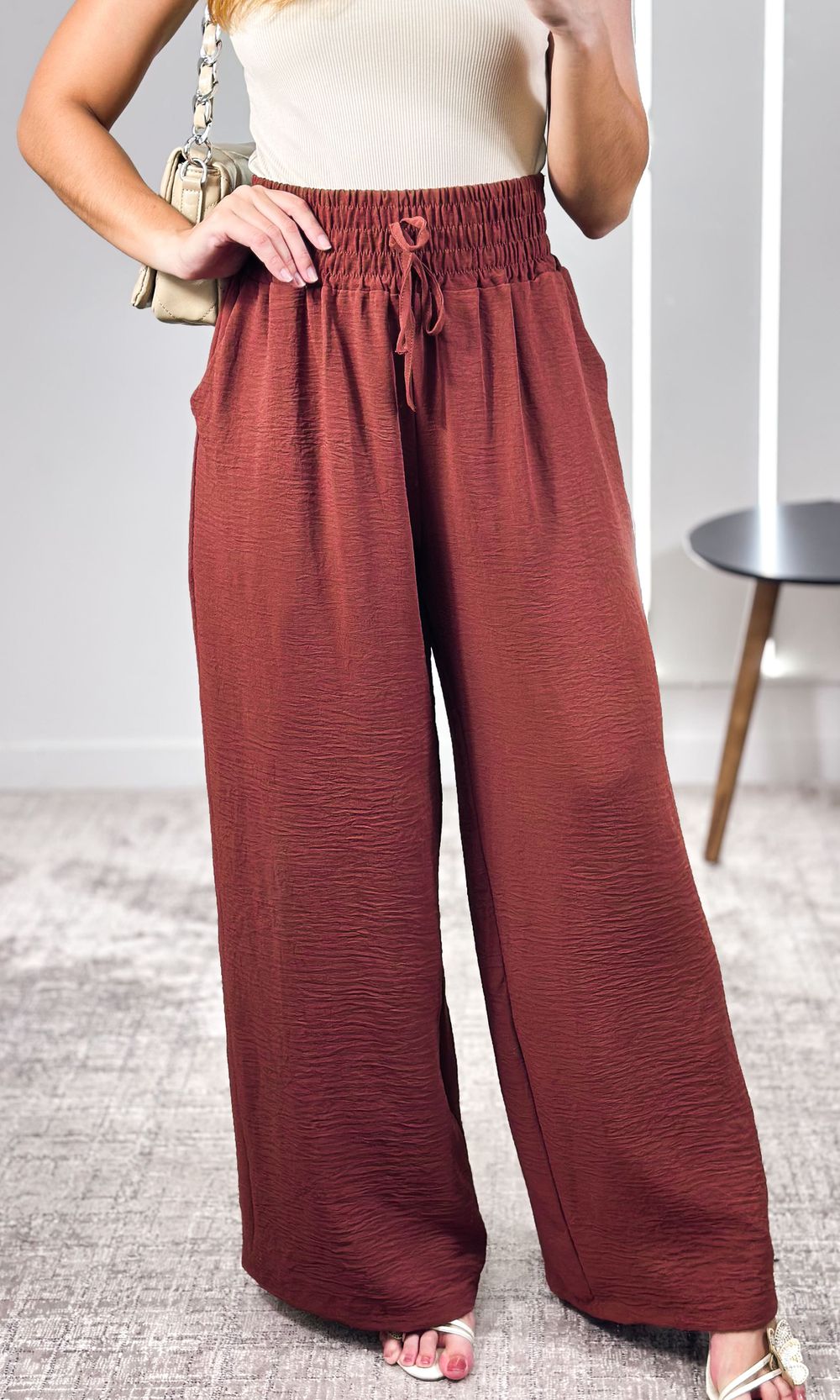 Calça Pantalona Crepe - Marrom