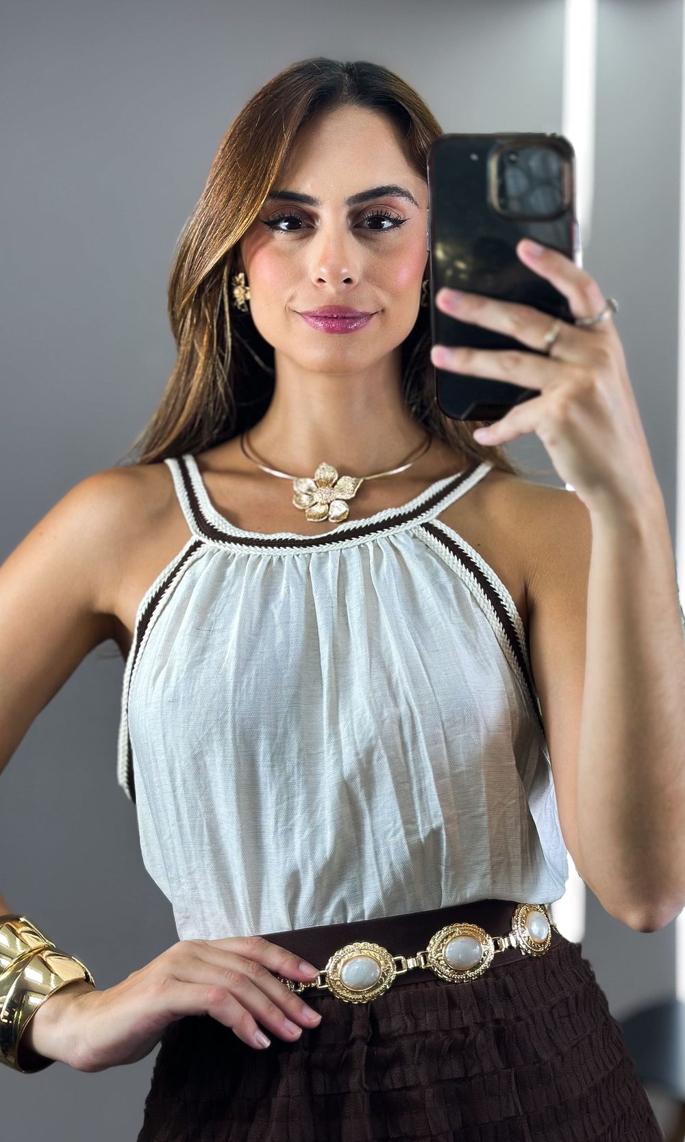 Regata Viscose com Tressê - Cru - Jack Modas, Moda Feminina e Acessórios 