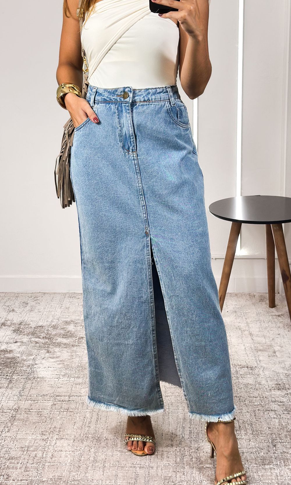 Saia Midi Jeans Astrid - Azul - Jack Modas, Moda Feminina e Acessórios 