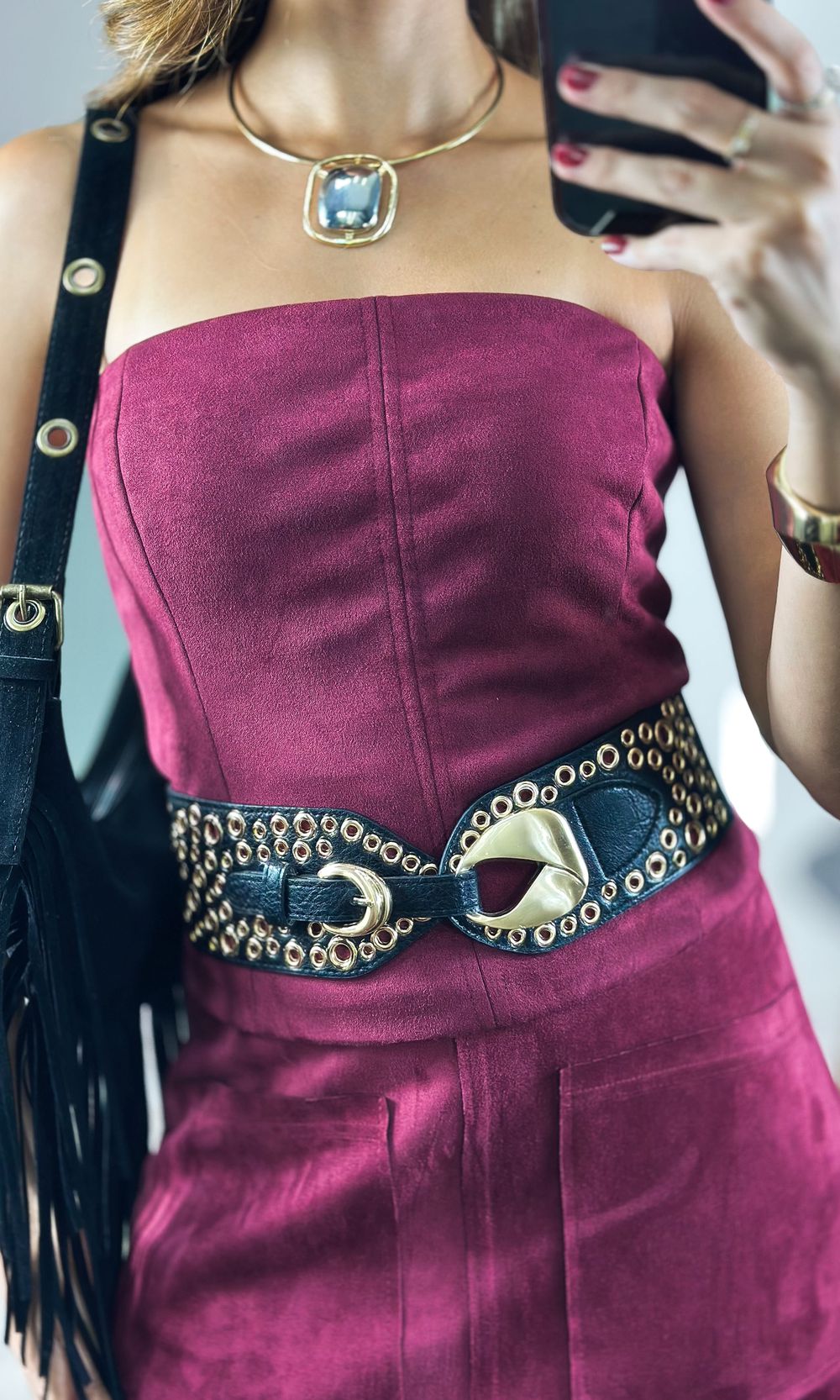 Blusa Suede sem Alça com Cinto - Bordô - Jack Modas, Moda Feminina e Acessórios 