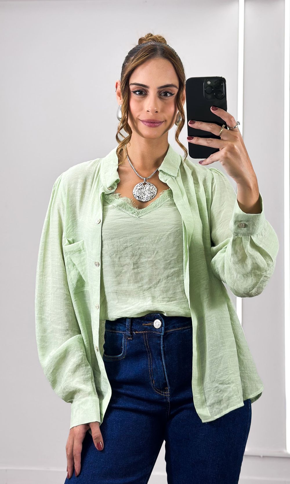 Camisa com Regata Renda - Verde Claro - Jack Modas, Moda Feminina e Acessórios 