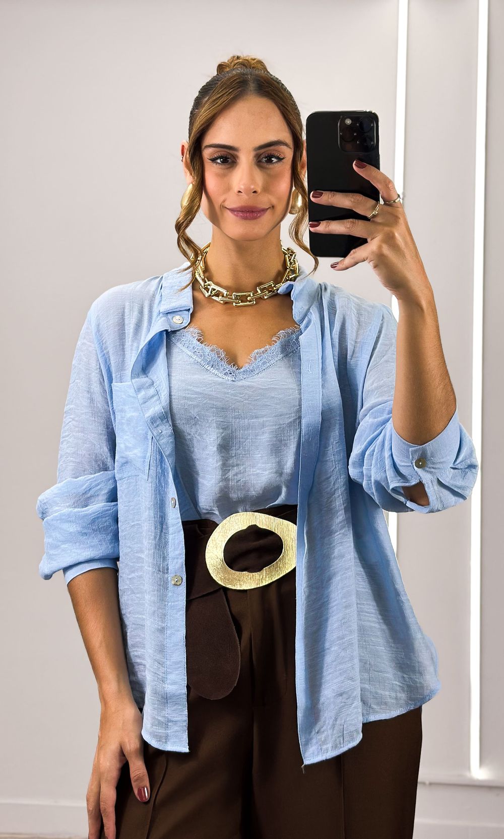 Camisa com Regata Renda - Azul Claro - Jack Modas, Moda Feminina e Acessórios 