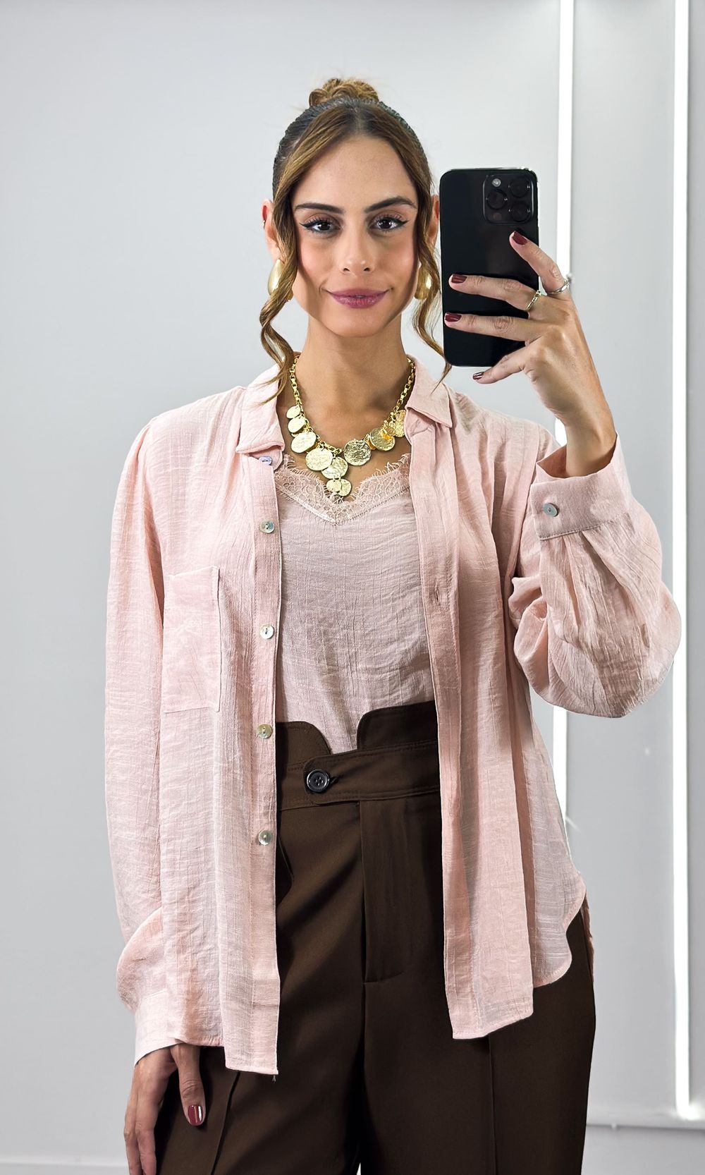 Camisa com Regata Renda - Rosa Chá - Jack Modas, Moda Feminina e Acessórios 