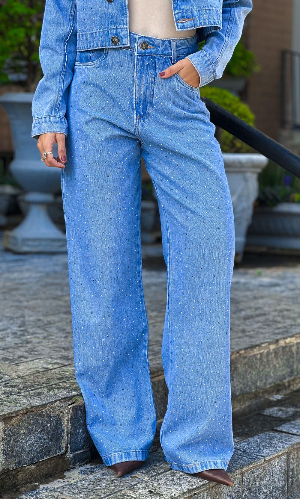 Calça Jeans Wide Leg Strass - Azul Médio - Jack Modas, Moda Feminina e Acessórios 