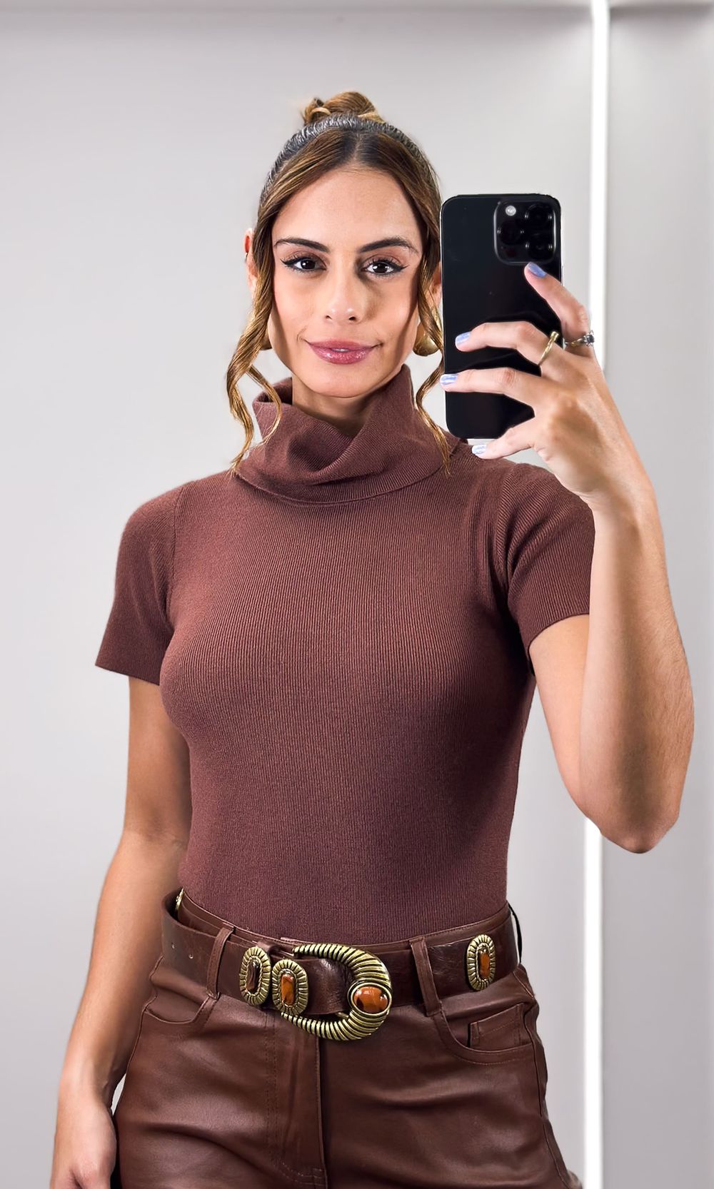 Blusa Tricô Modal Gola Kléa - Marrom