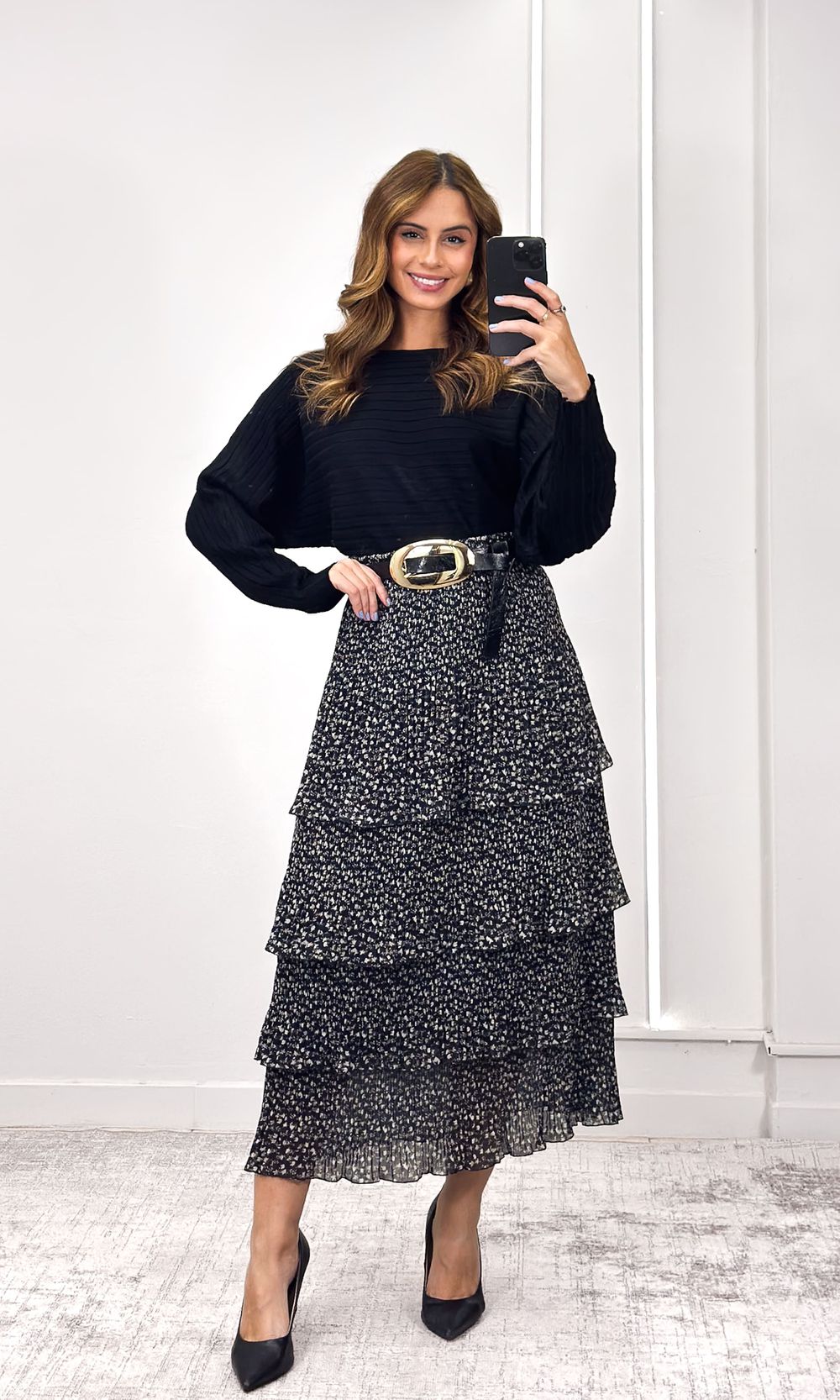 Saia Plissada Camadas Liberty - Preto - Jack Modas, Moda Feminina e Acessórios 