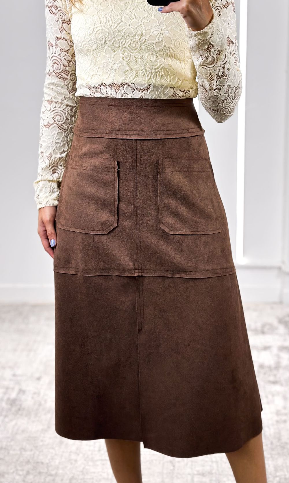 Saia Gordê Suede com Bolso - Marrom - Jack Modas, Moda Feminina e Acessórios 