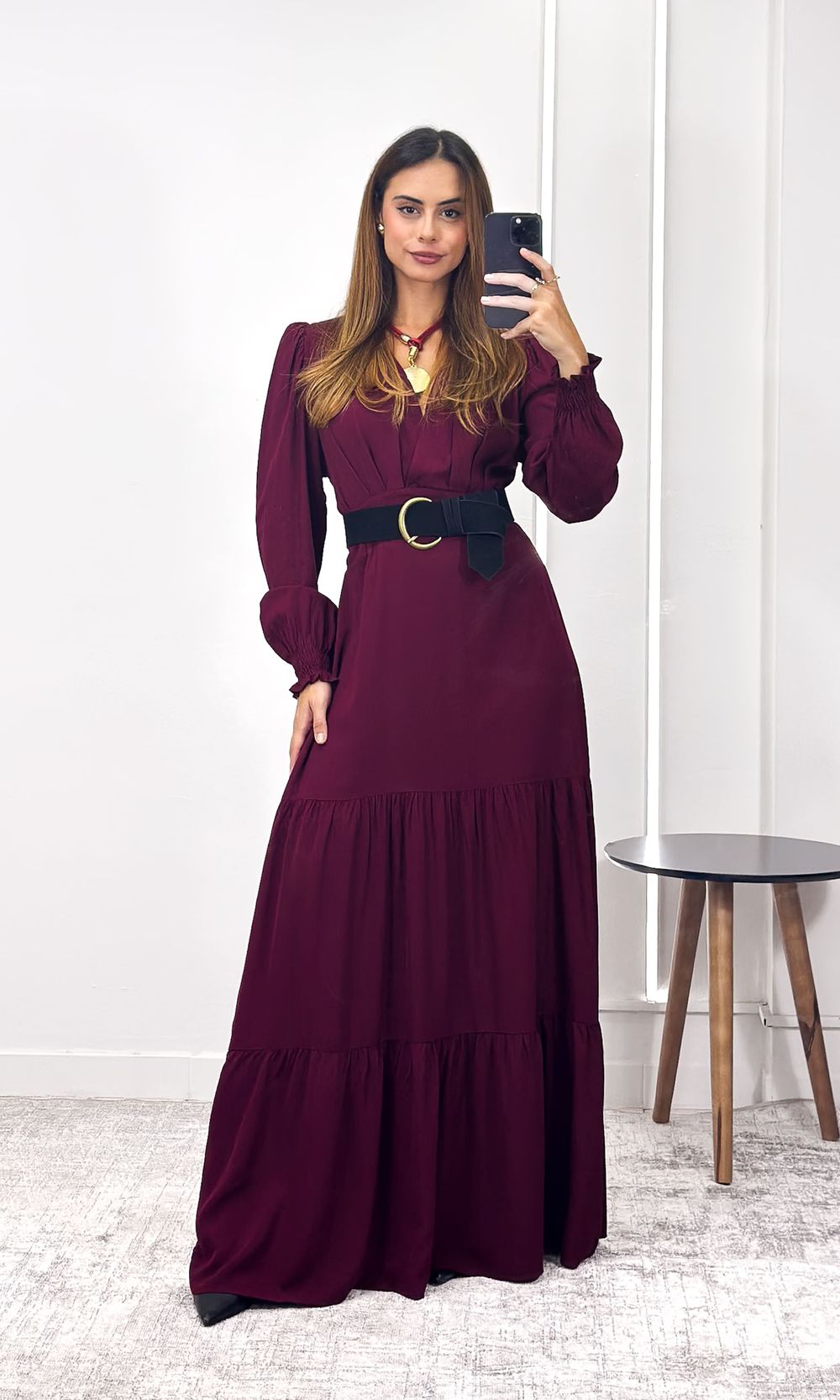 Vestido Longo com Manga Stela - Vinho - Jack Modas, Moda Feminina e Acessórios 