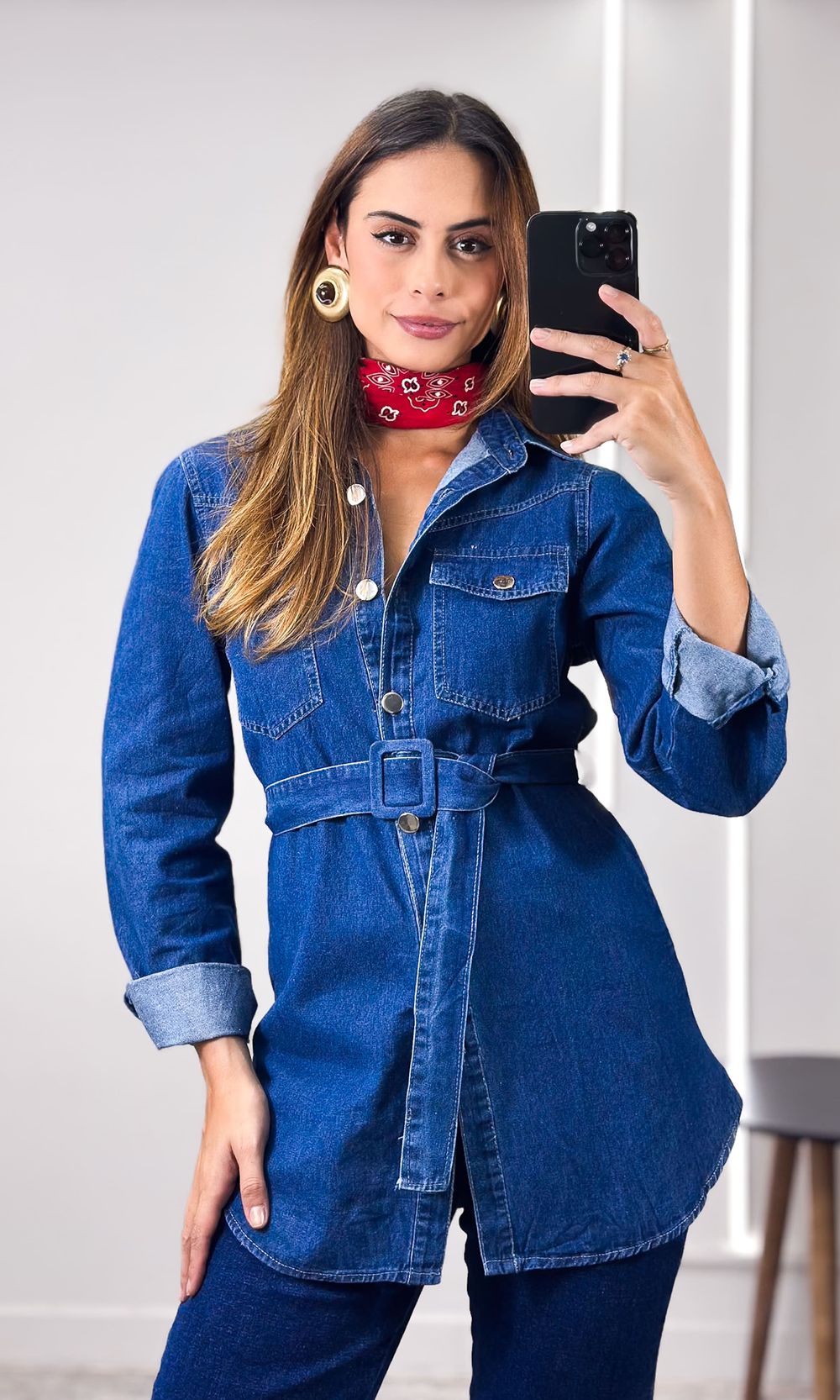 Camisa Jeans Alongada - Azul Médio - Jack Modas, Moda Feminina e Acessórios 