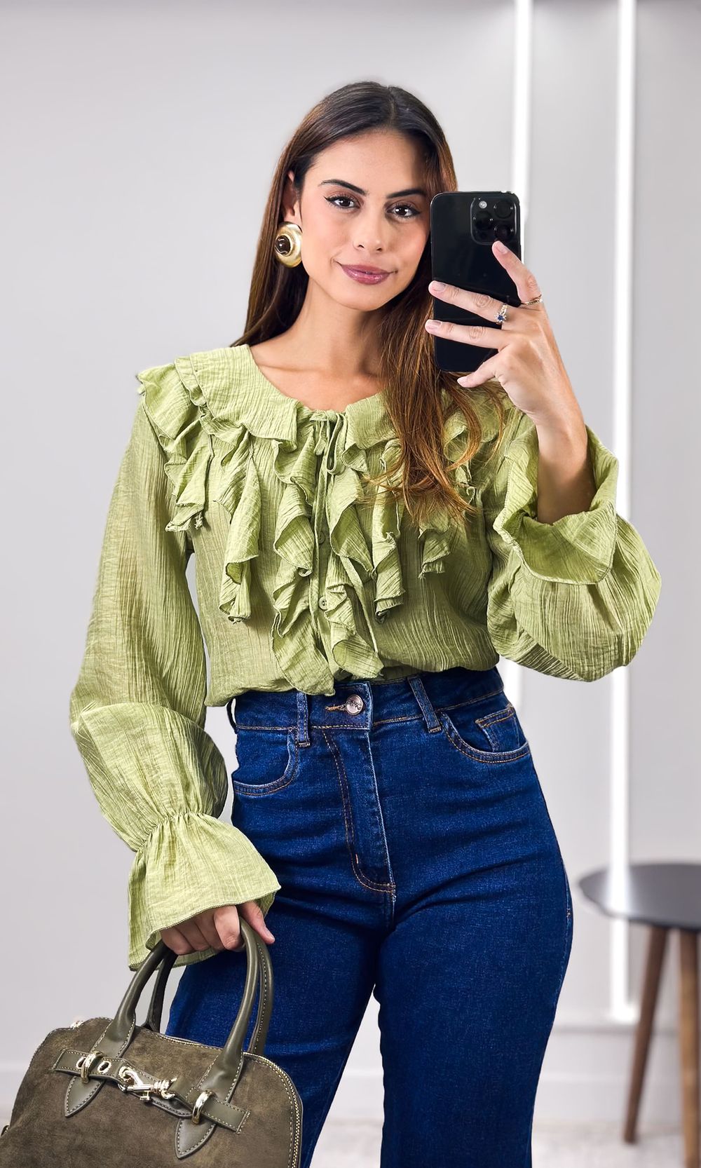 Camisa Crepe com Babados - Verde - Jack Modas, Moda Feminina e Acessórios 