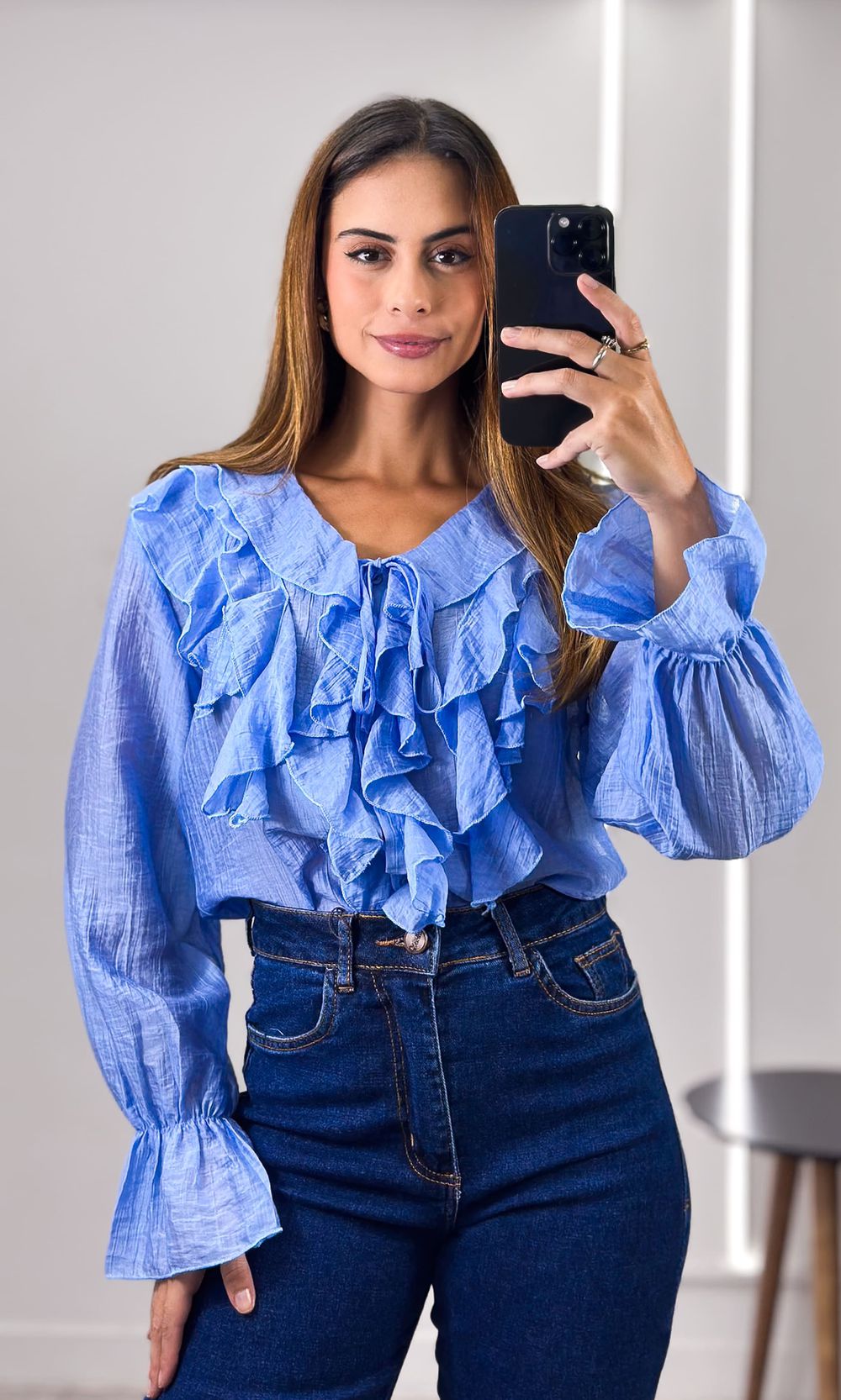 Camisa Crepe com Babados - Azul - Jack Modas, Moda Feminina e Acessórios 