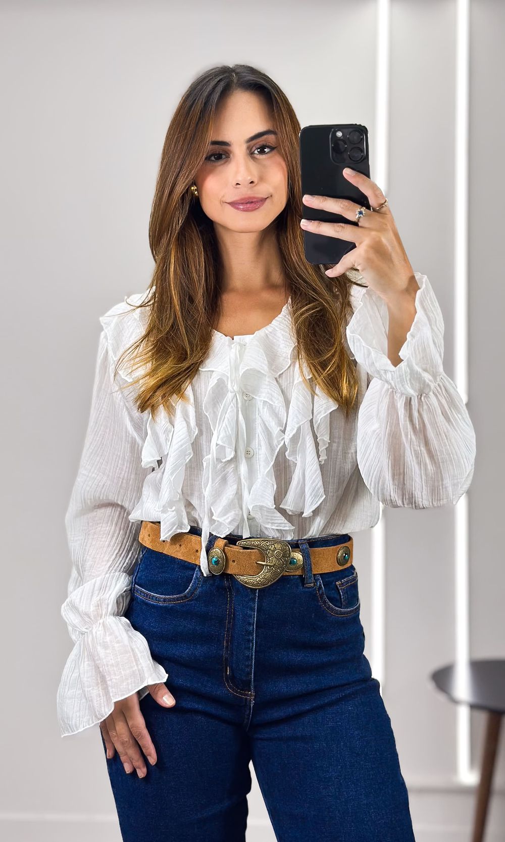 Camisa Crepe com Babados - Branco - Jack Modas, Moda Feminina e Acessórios 