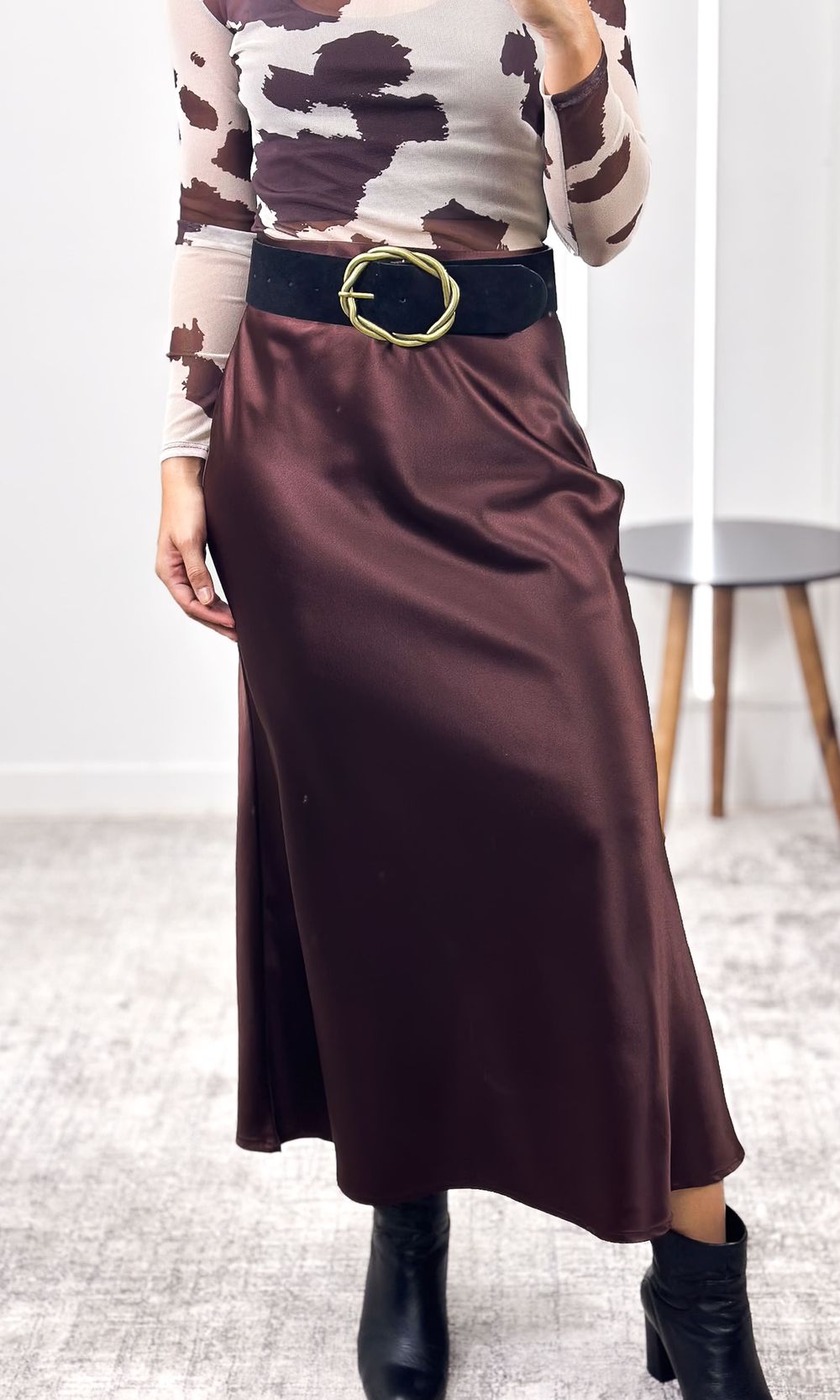 Saia Midi Cetim Savina - Marrom - Jack Modas, Moda Feminina e Acessórios 