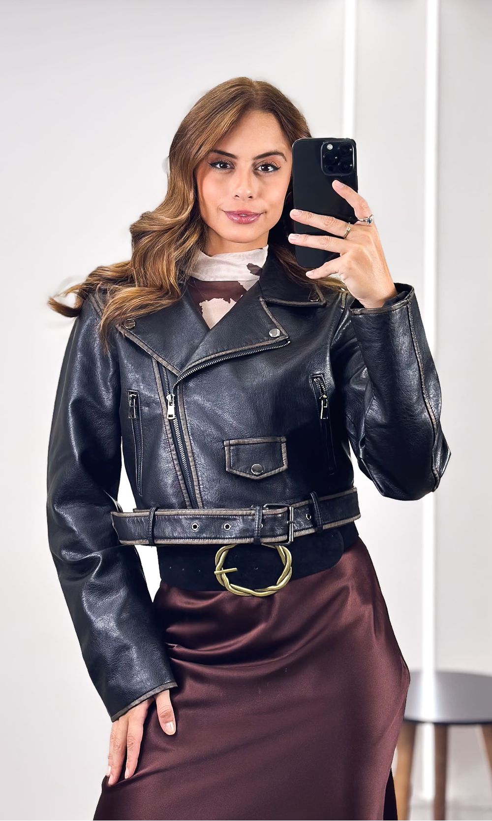 Jaqueta Courino com Cinto - Preto