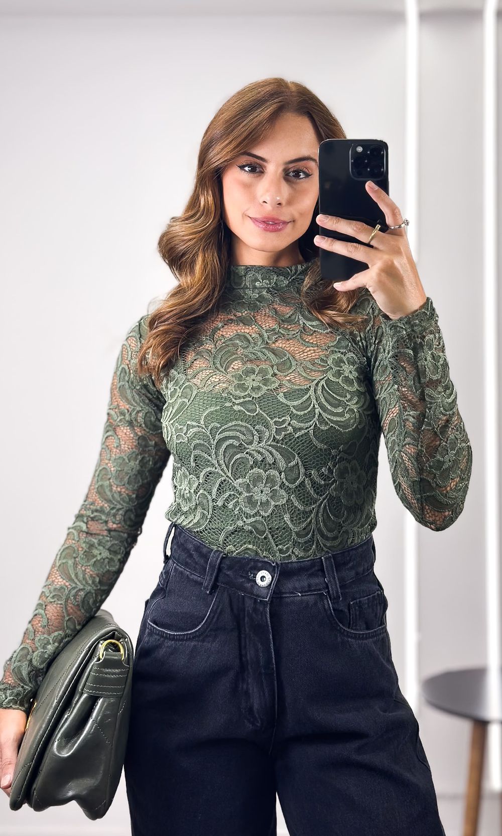Blusa Rendada Gola Alta - Verde Oliva - Jack Modas, Moda Feminina e Acessórios 