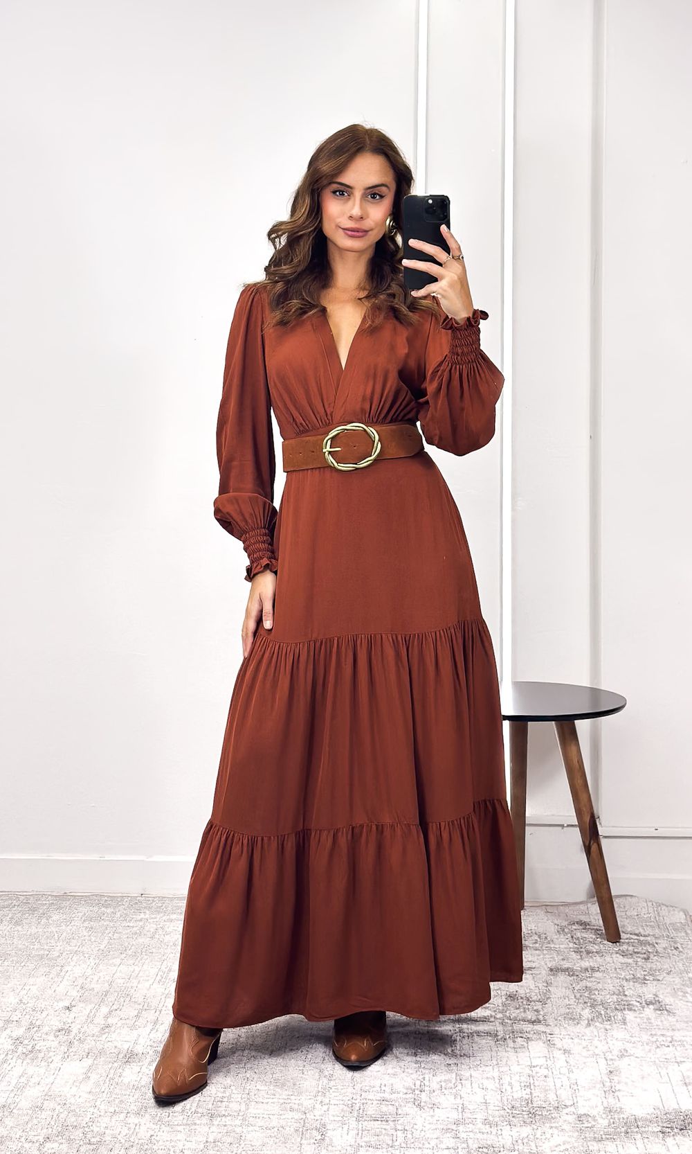Vestido Linho com Manga Liberty - Caramelo - Jack Modas, Moda Feminina e Acessórios 