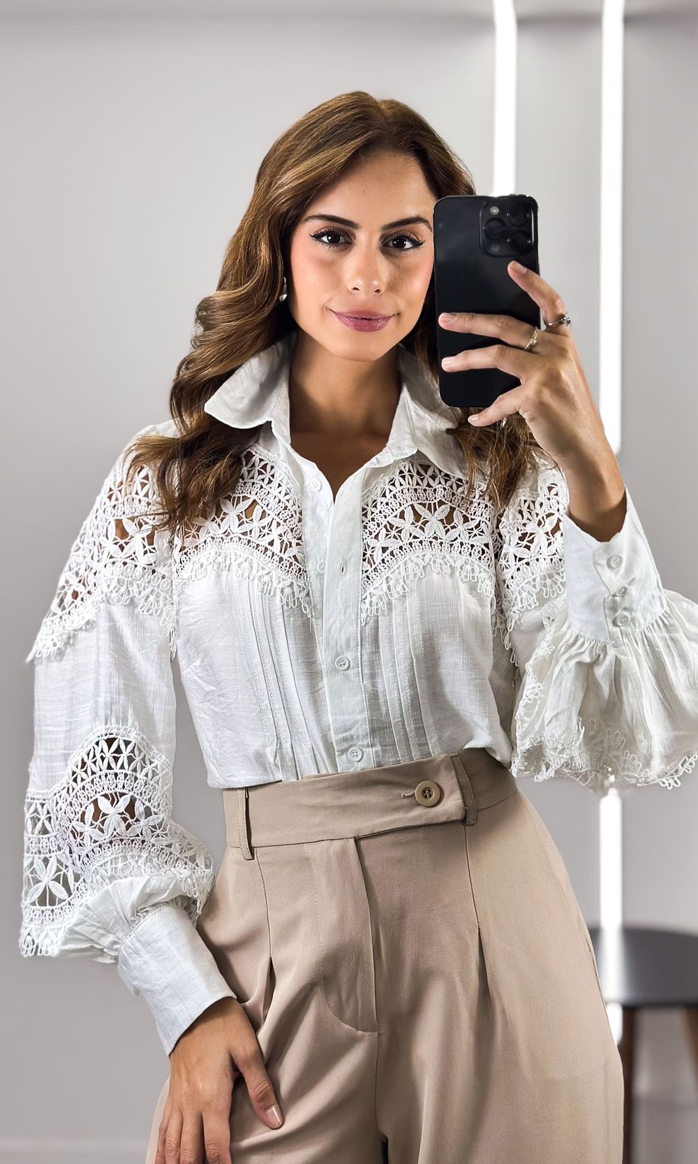 Camisa Ombro Guipir - Branco