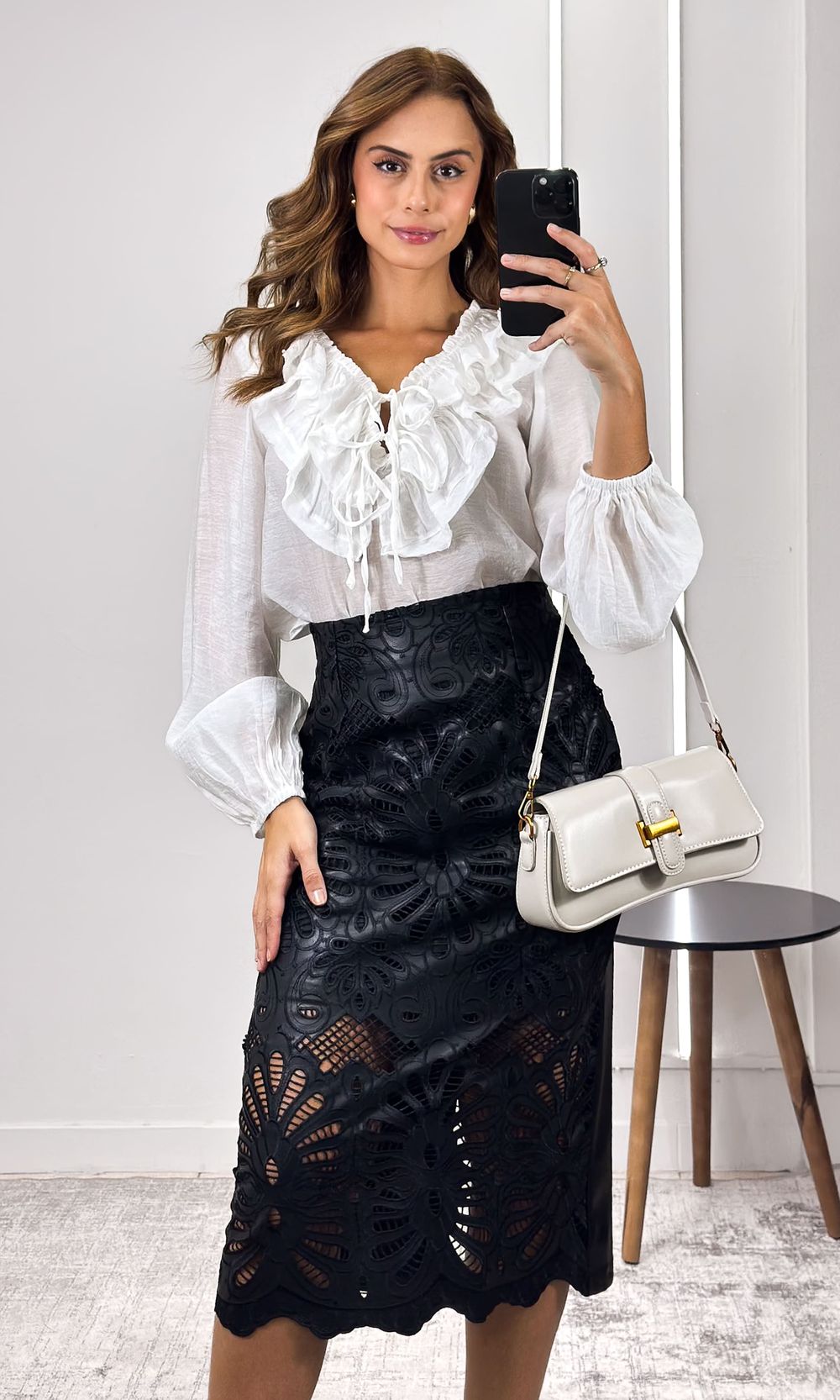 Saia Midi Courino Floral - Preto - Jack Modas, Moda Feminina e Acessórios 