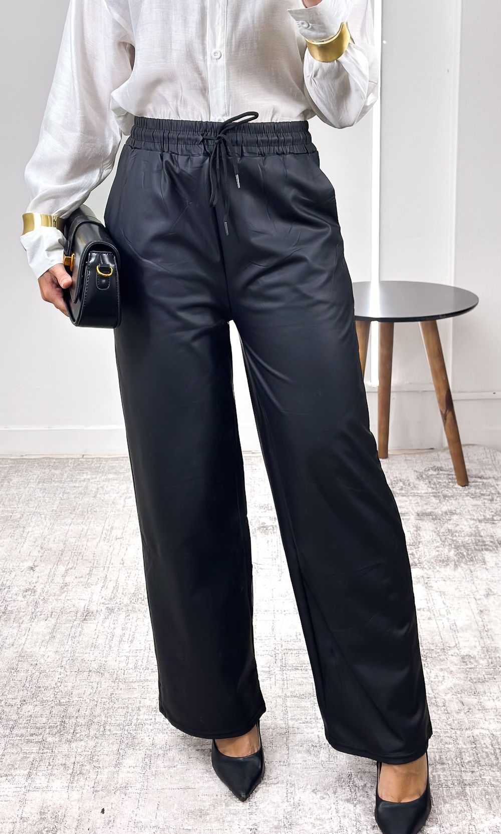 Calça Courino Reta - Preto
