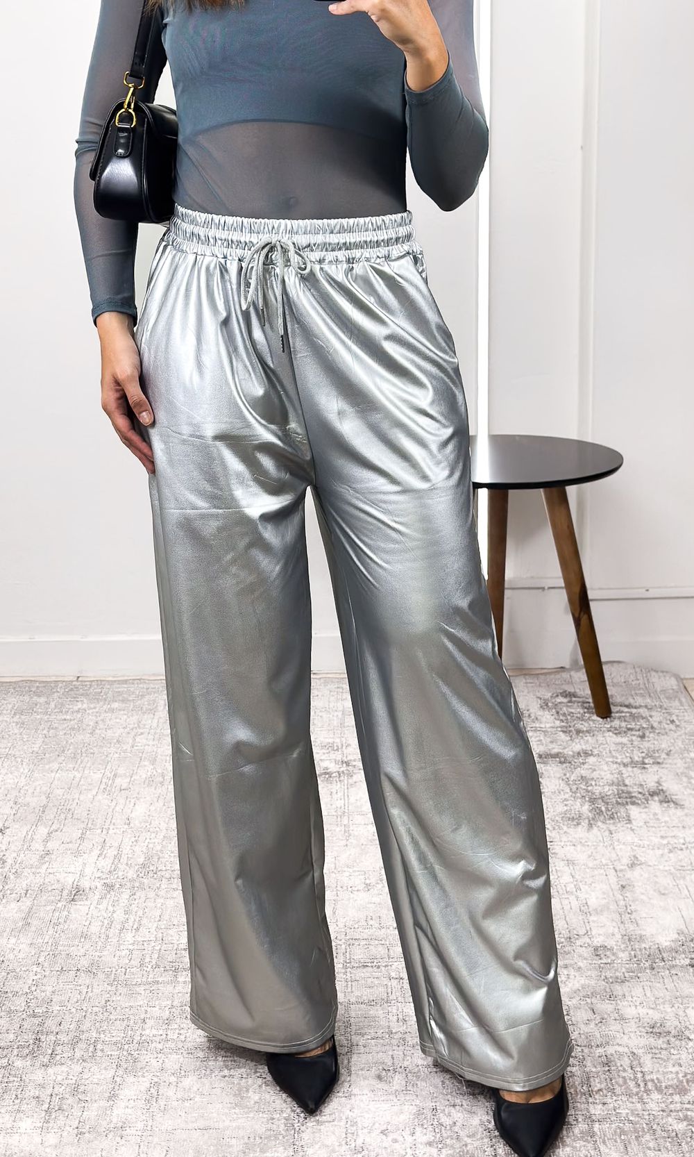 Calça Courino Reta - Prata