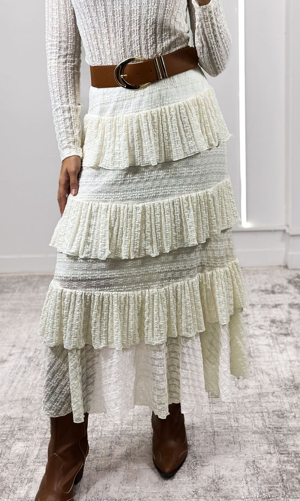 Saia Longa Renda Fluid - Off - Jack Modas, Moda Feminina e Acessórios 
